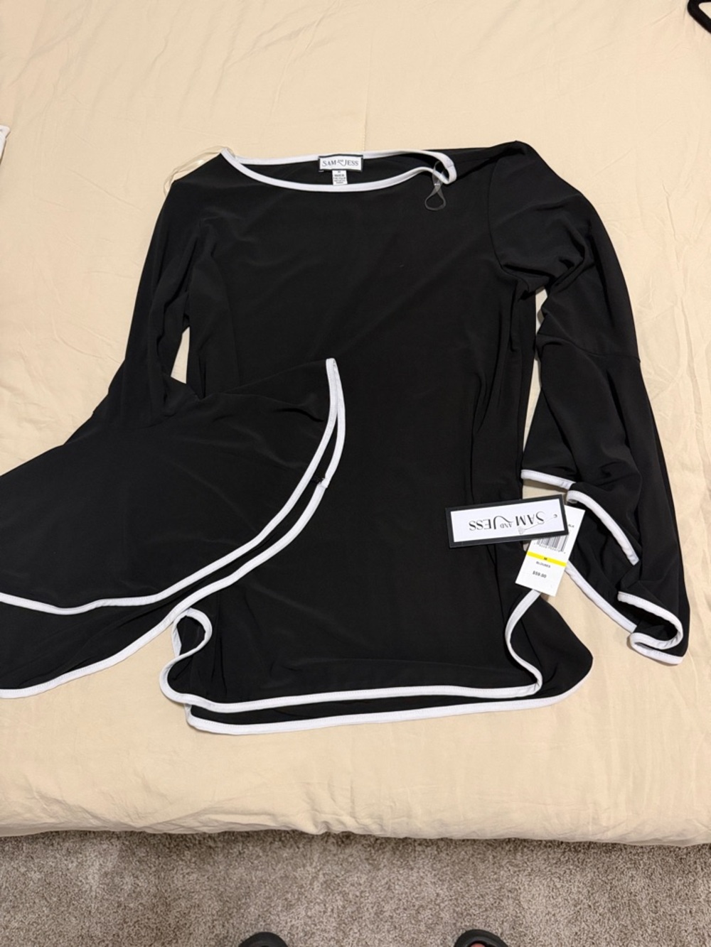 Sanctuary Black Long-Sleeve Trimmed Blouse